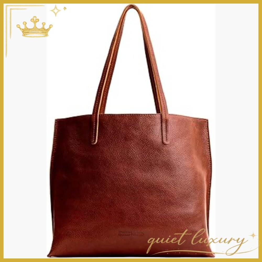 Full Grain Leather Tote Bag with Interior Pocket & Key Loop